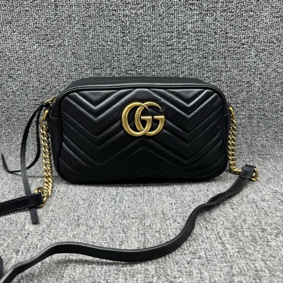100% Authentic GUCCI GG Marmont Black Leather Shoulder Bag 800-121724 - Picture 2 of 14